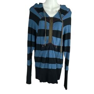 Free People Striped Dolman Sleeve Hooded Sweater M